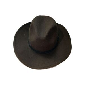 Brown Wide Brim Western Cowboy Hat Felt Fedora Ranch Boho Festival One Size